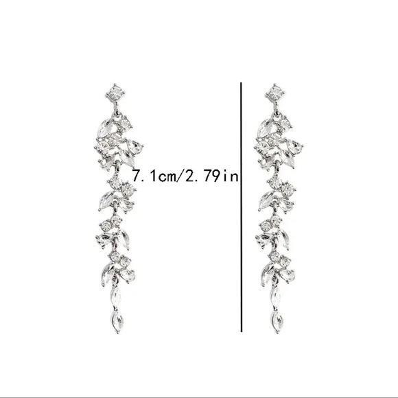 Rhinestone Dangle Drop Twig Leaves Earrings bridal New - Picture 8 of 8